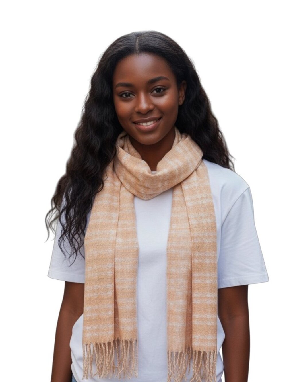 Houndstooth Print Scarf Peach One Size Preppy Quiet Luxury Classic Old Money
